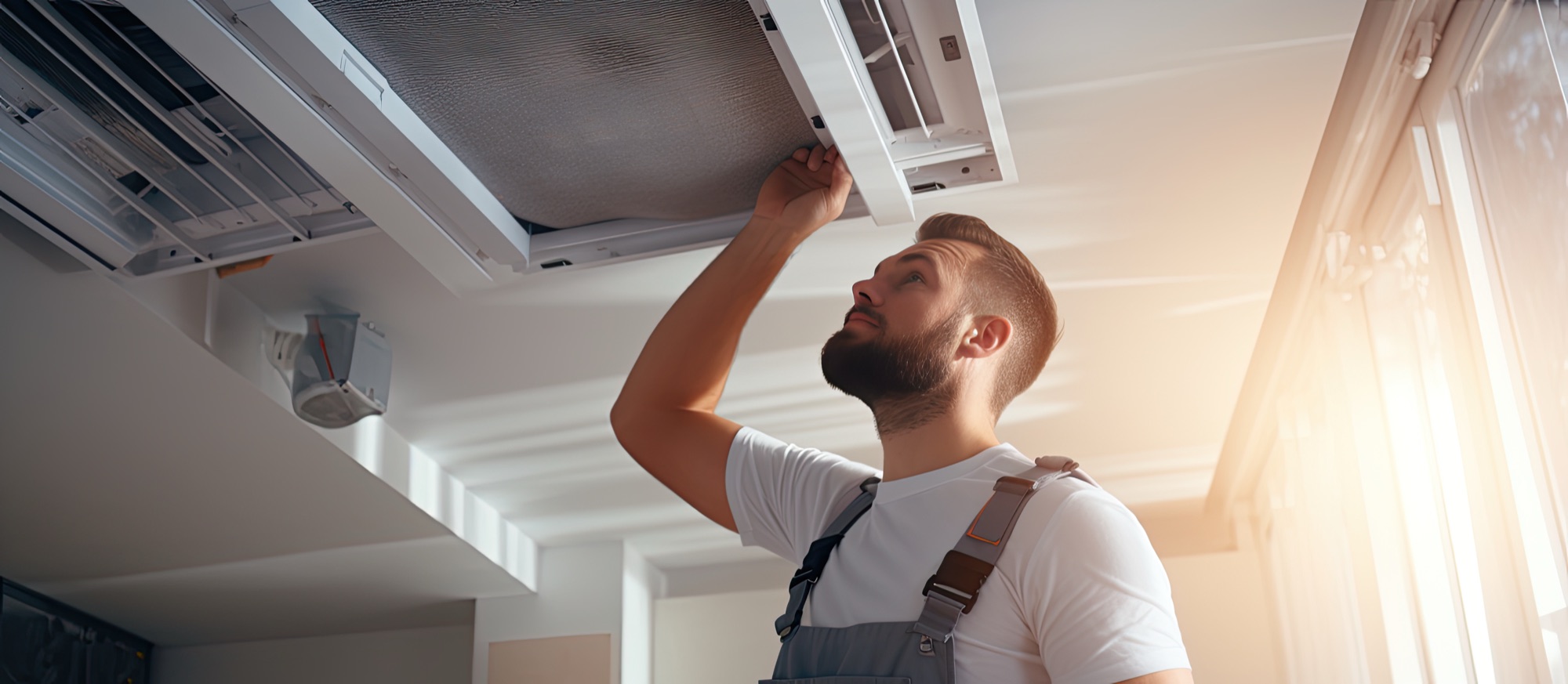 Air conditioning professional inspecting an indoor cooling unit
